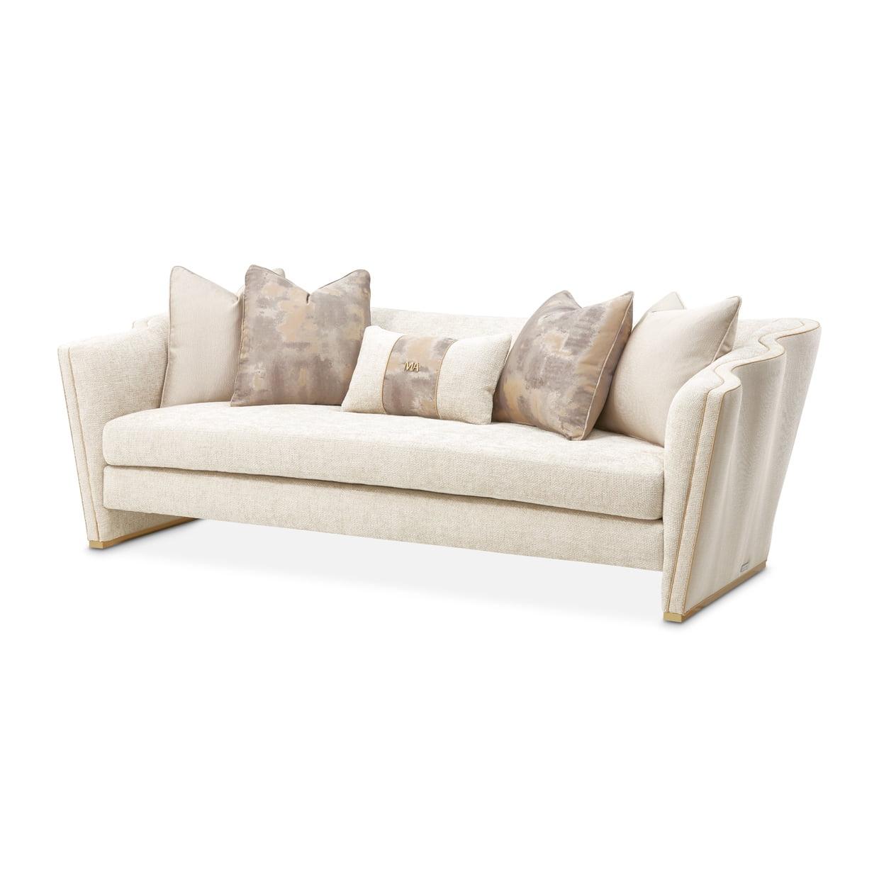 Beige Chenille Tuxedo Arm Sofa with Gold Legs