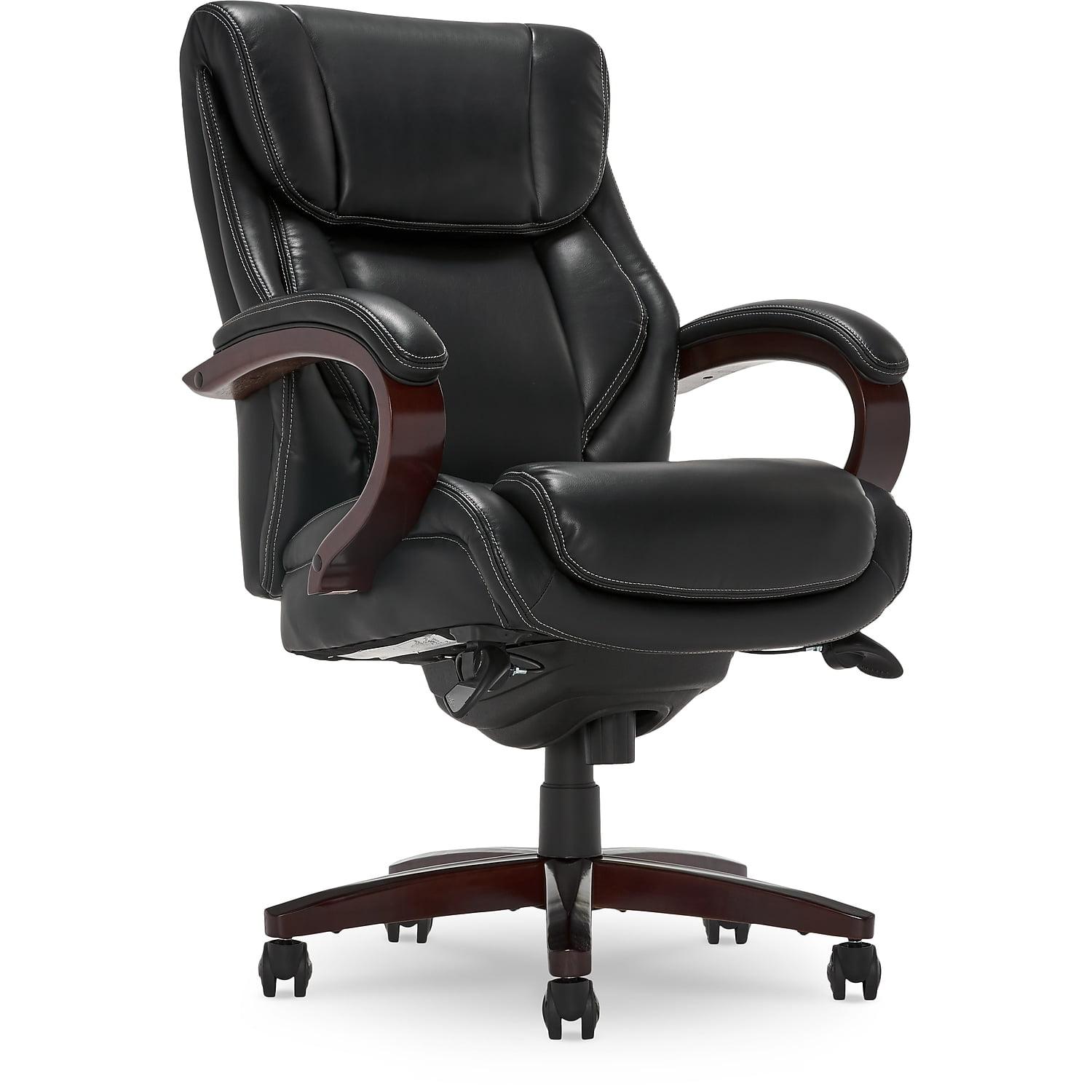 La-Z-Boy La-Z-Boy Bellamy Executive Office Chair with Memory Foam Cushions, Real Wood Arms and Swivel Base, Waterfall Seat Edge, Faux Bonded Leather