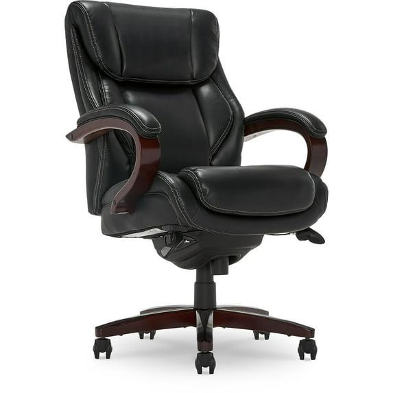 La-Z-Boy La-Z-Boy Bellamy Executive Office Chair with Memory Foam Cushions, Real Wood Arms and Swivel Base, Waterfall Seat Edge, Faux Bonded Leather