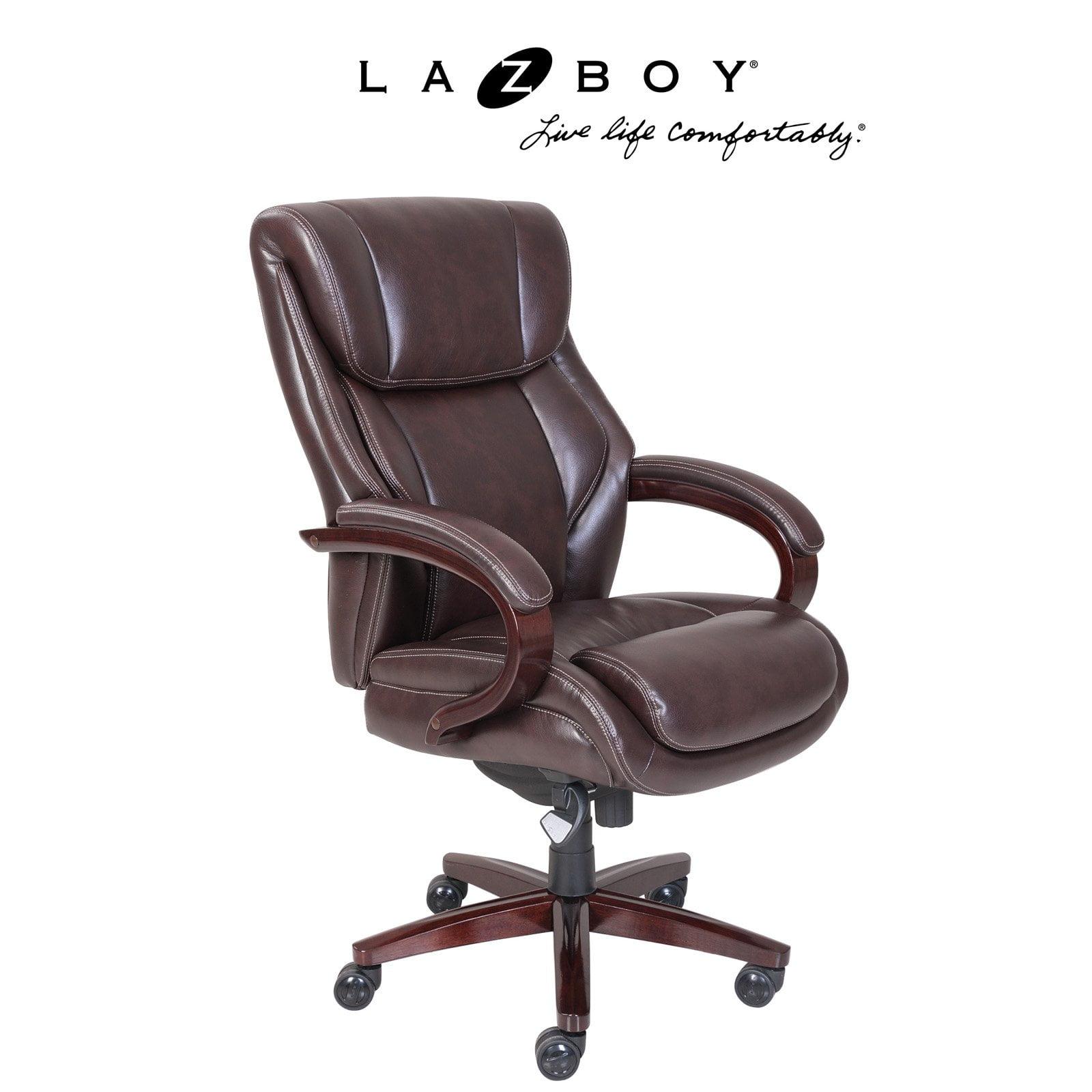 La-Z-Boy La-Z-Boy Bellamy Executive Office Chair with Memory Foam Cushions, Real Wood Arms and Swivel Base, Waterfall Seat Edge, Faux Bonded Leather