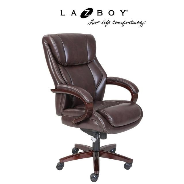 La-Z-Boy La-Z-Boy Bellamy Executive Office Chair with Memory Foam Cushions, Real Wood Arms and Swivel Base, Waterfall Seat Edge, Faux Bonded Leather