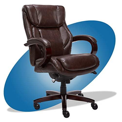 La-Z-Boy La-Z-Boy Bellamy Executive Office Chair with Memory Foam Cushions, Real Wood Arms and Swivel Base, Waterfall Seat Edge, Faux Bonded Leather