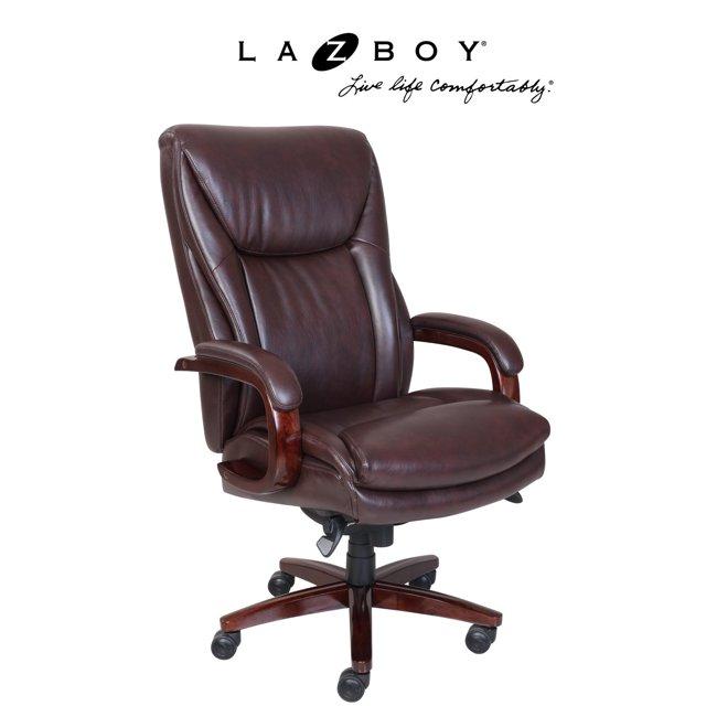 La-Z-Boy La-Z-Boy Edmonton Big & Tall Executive Office Chair, ComfortCore with Memory Foam Cushions, Real Wood Arms and Base, Waterfall Seat Edge, Bonded Leather