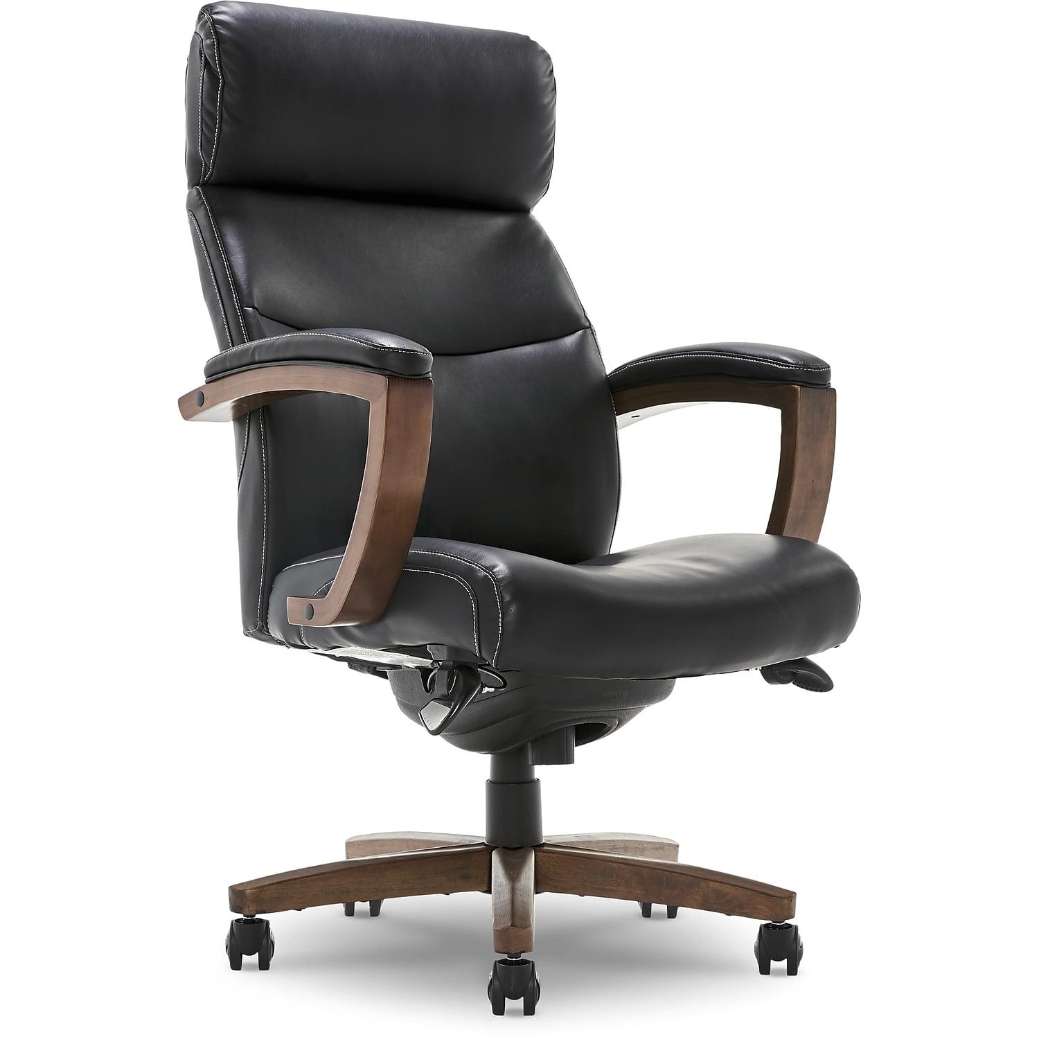 ErgoExecutive High-Back Swivel Chair with Wood Accents in Black Leather