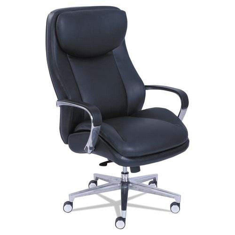 Executive Swivel Chair with Adjustable Arms in Black Leather