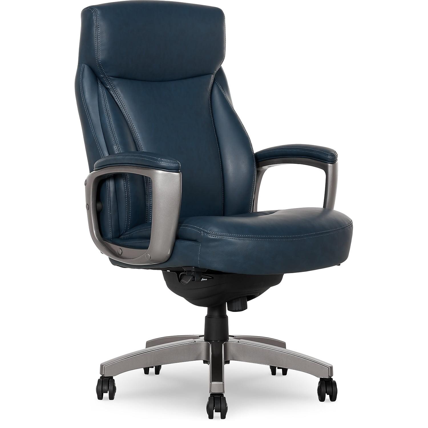 Executive Swivel Office Chair in Soft Blue Leather with Comfort Core