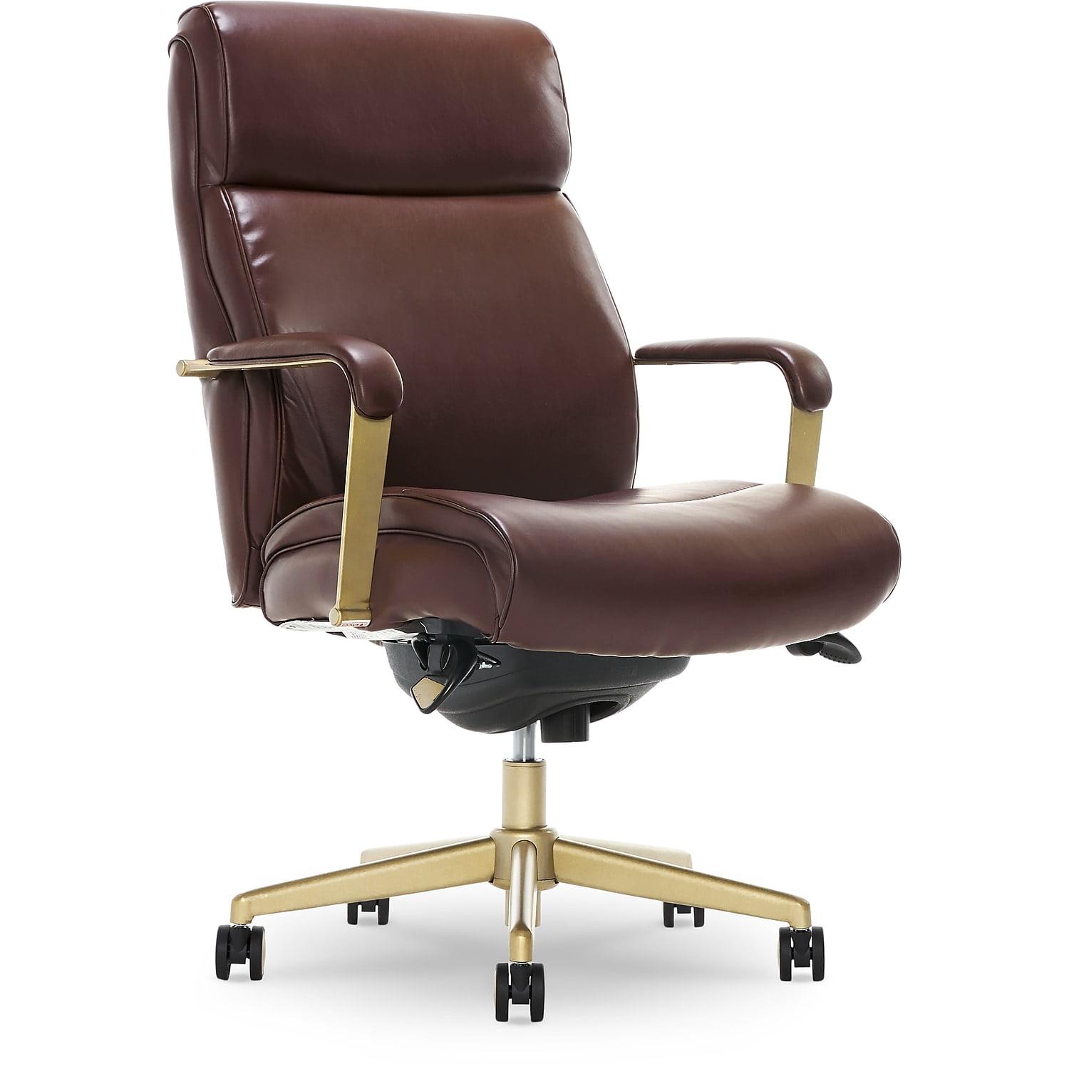 Brown Bonded Leather Ergonomic Executive Office Chair with Lumbar Support