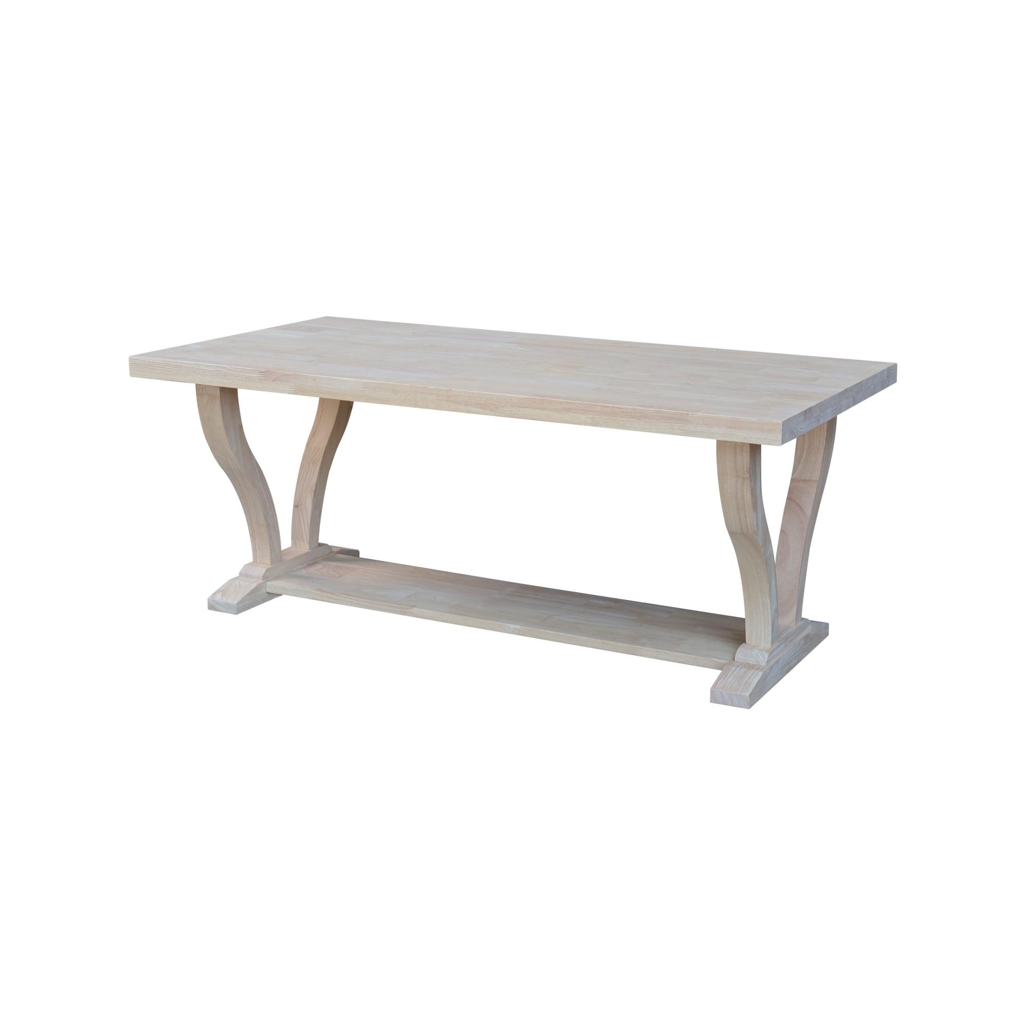 Unfinished Rectangular Parawood Coffee Table with Shelf