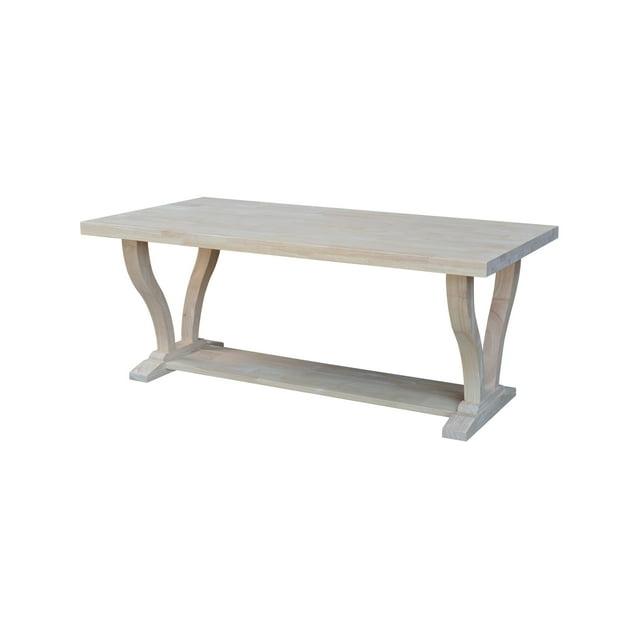 Lacasa Solid Wood Coffee Table Unfinished - International Concepts: Rubberwood, Transitional Style, Fixed Shelf