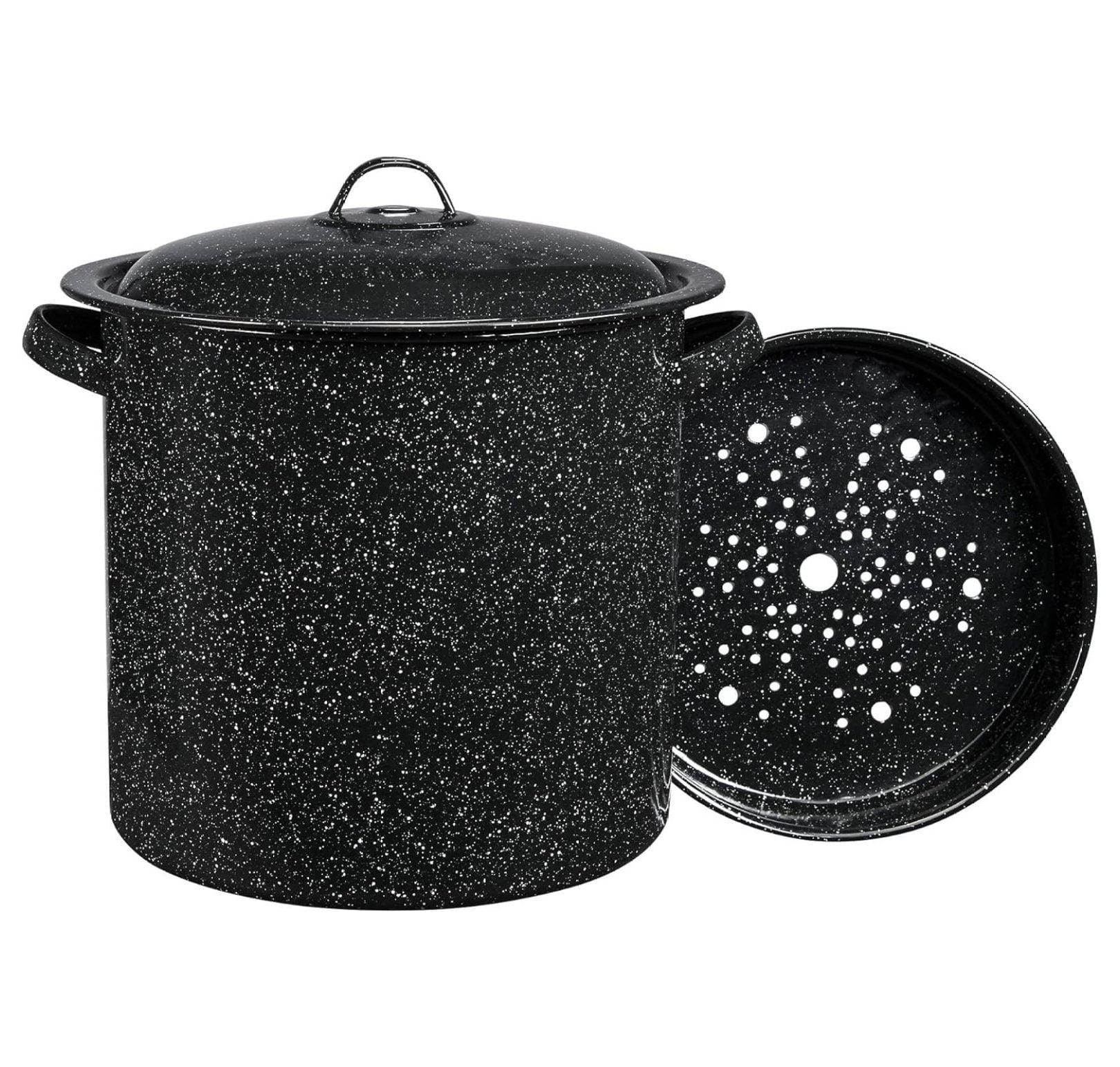 Granite Aluminum 15.5 Qt Black Pot with Basket Insert