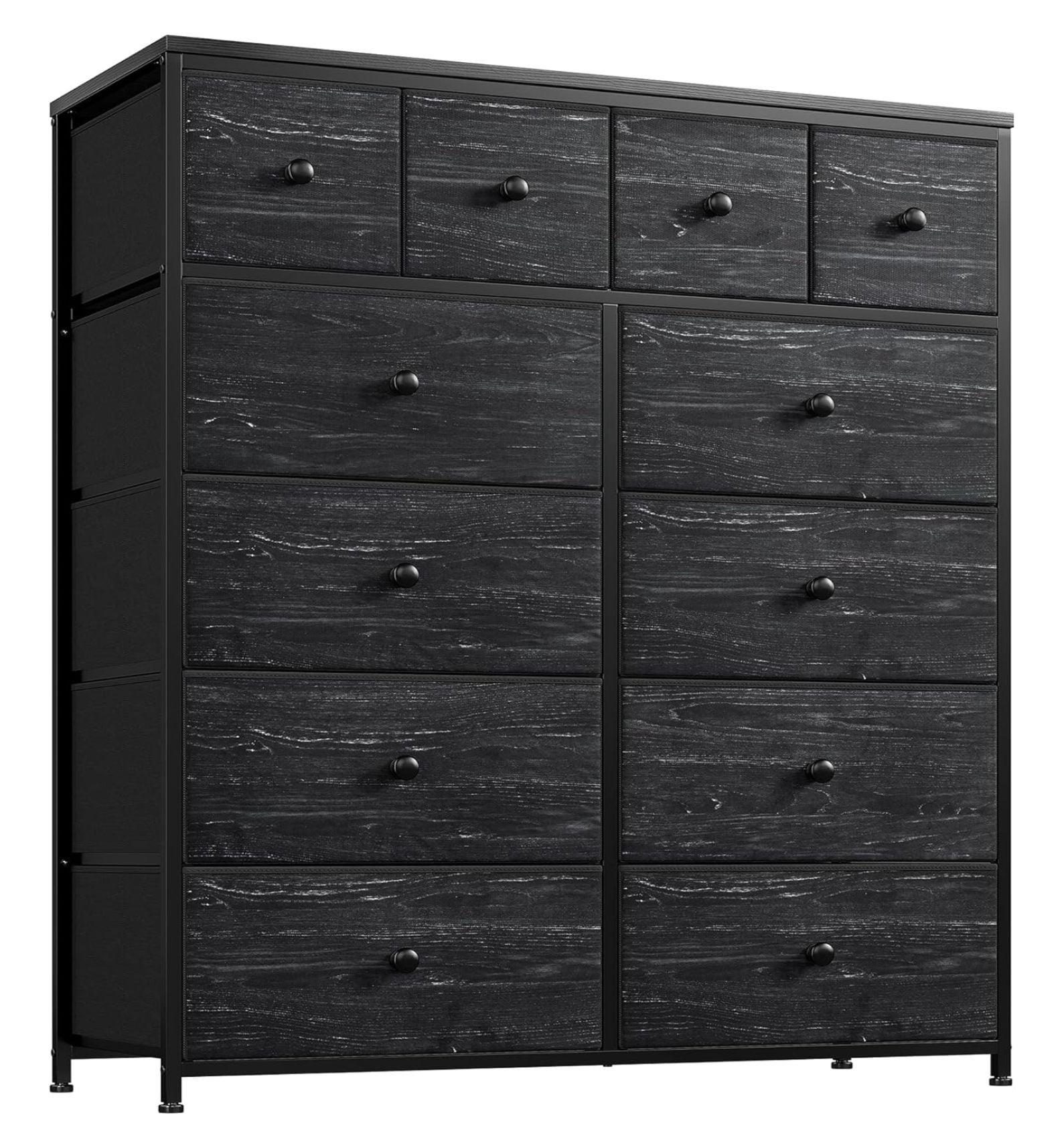 U-SHARE Dresser for Bedroom with 12 Drawers, Tall Dressers for Bedroom Black Dressers & Chests of Drawers for Closet, Living Room, Wood Top, Metal Frame Black