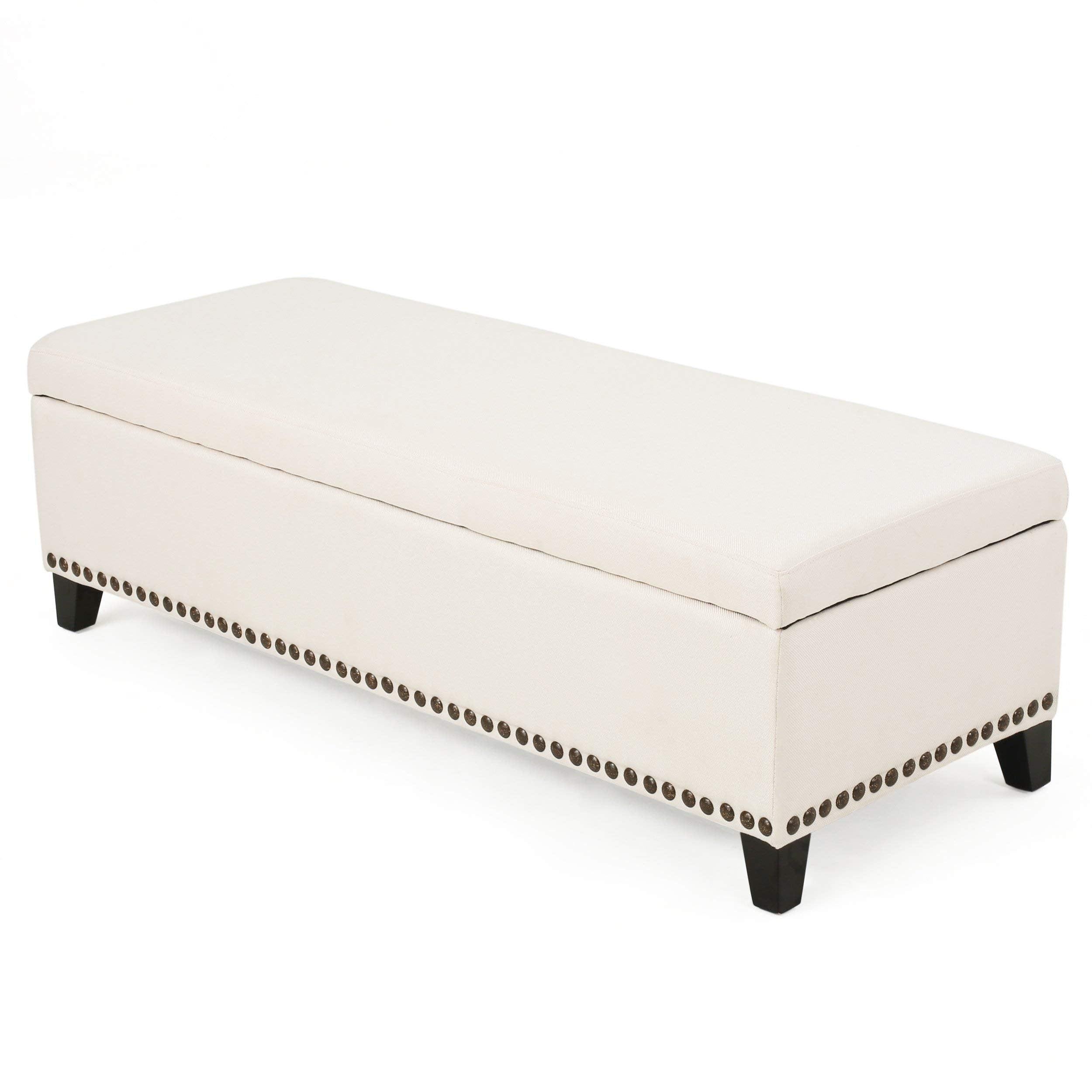 Isra Storage Ottoman - Beige - Christopher Knight Home: Studded, Upholstered, No Assembly Required