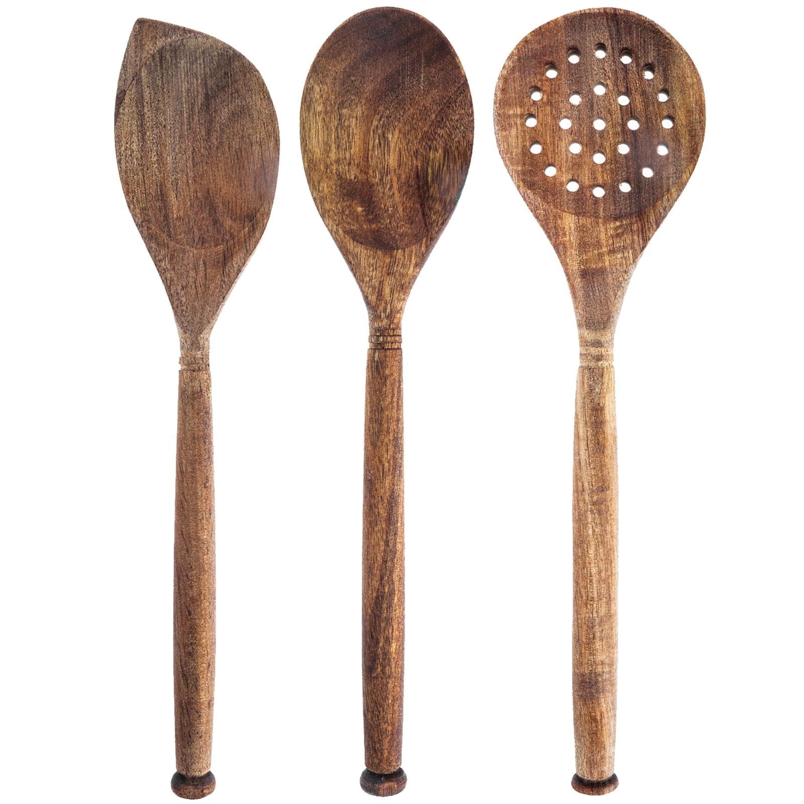 Labrea Life and Home 3pc Solid Acacia Wood Cooking Spoons and Skimmer Kitchen Utensils Set 12 Inch
