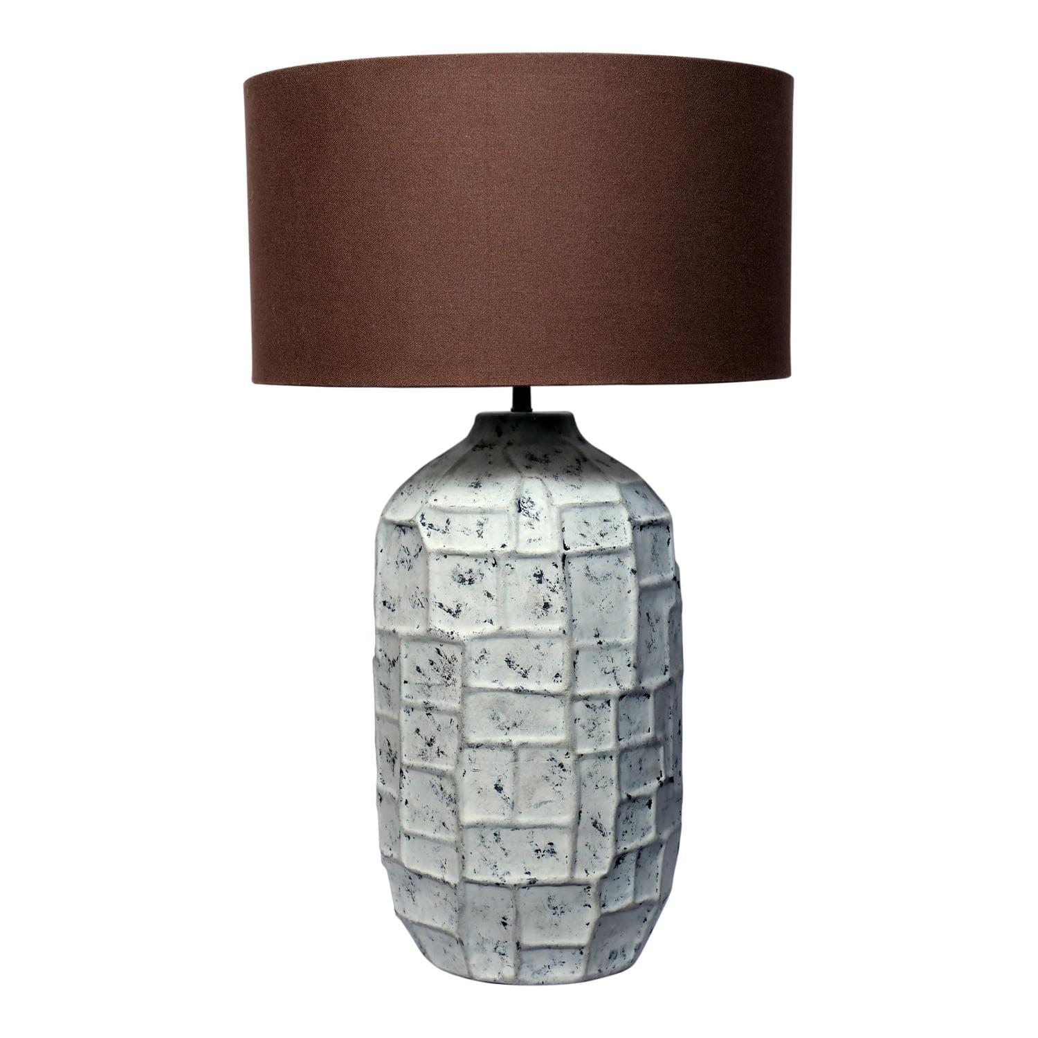 Gray Textured Iron Table Lamp with Brown Shade