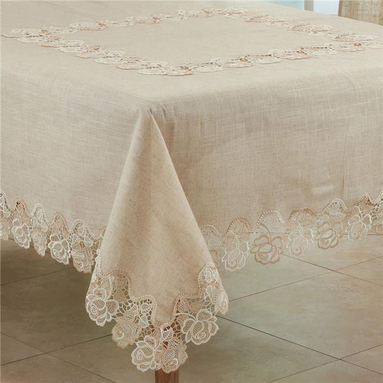 Natural Beige Floral Lace Rose Border Square Tablecloth