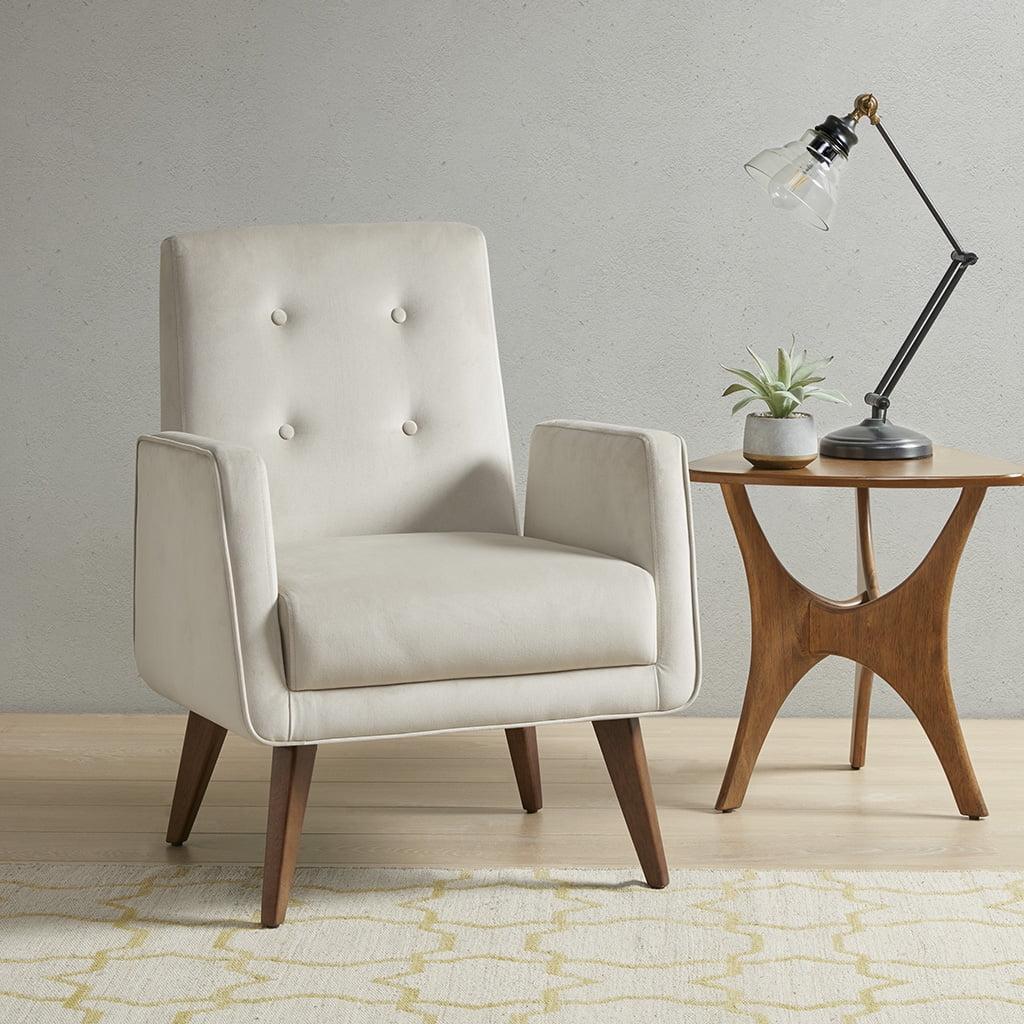 White Velvet Accent Chair with Walnut Legs