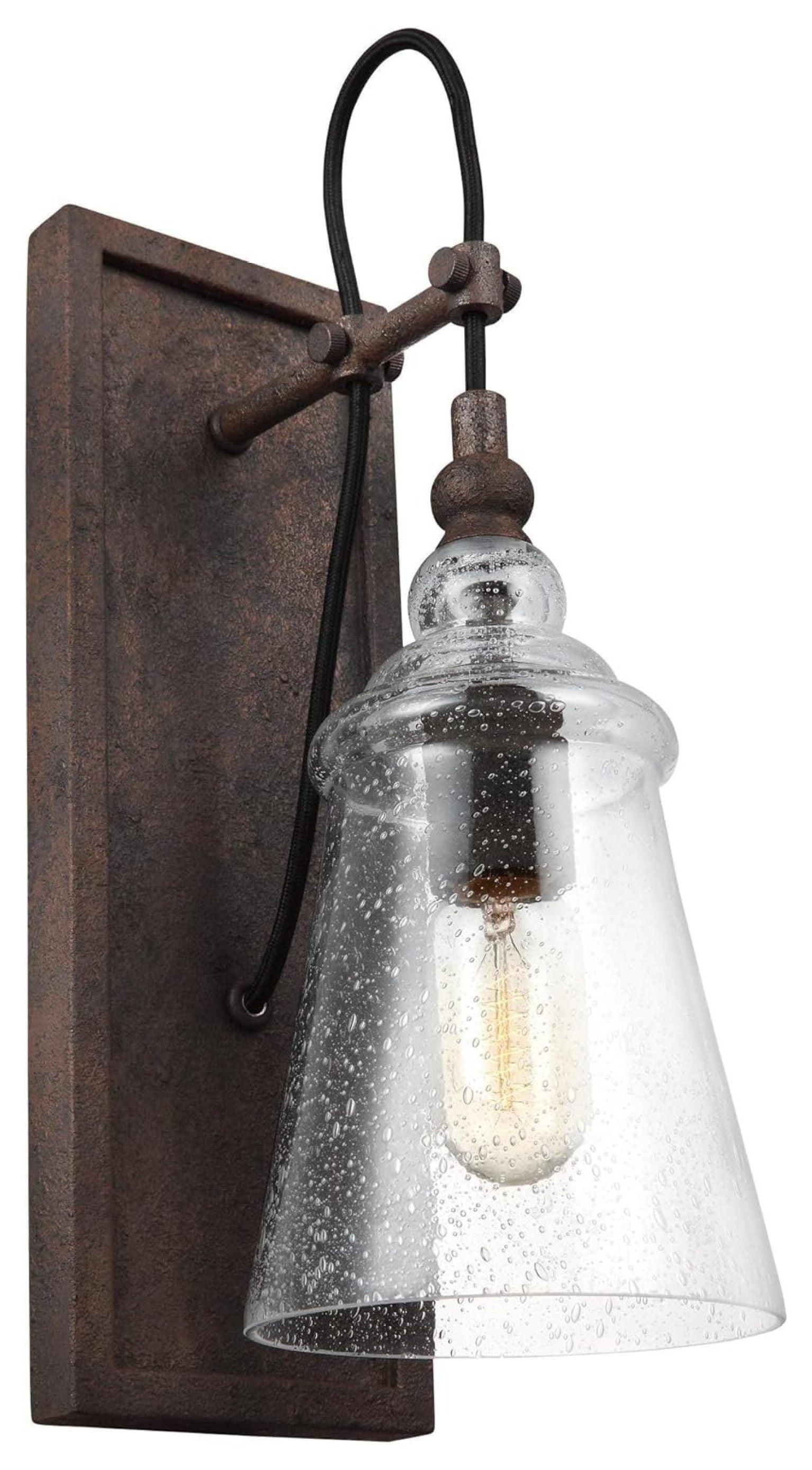 Dark Weathered Iron Dimmable Industrial Wall Sconce with Clear Seeded Glass Shade