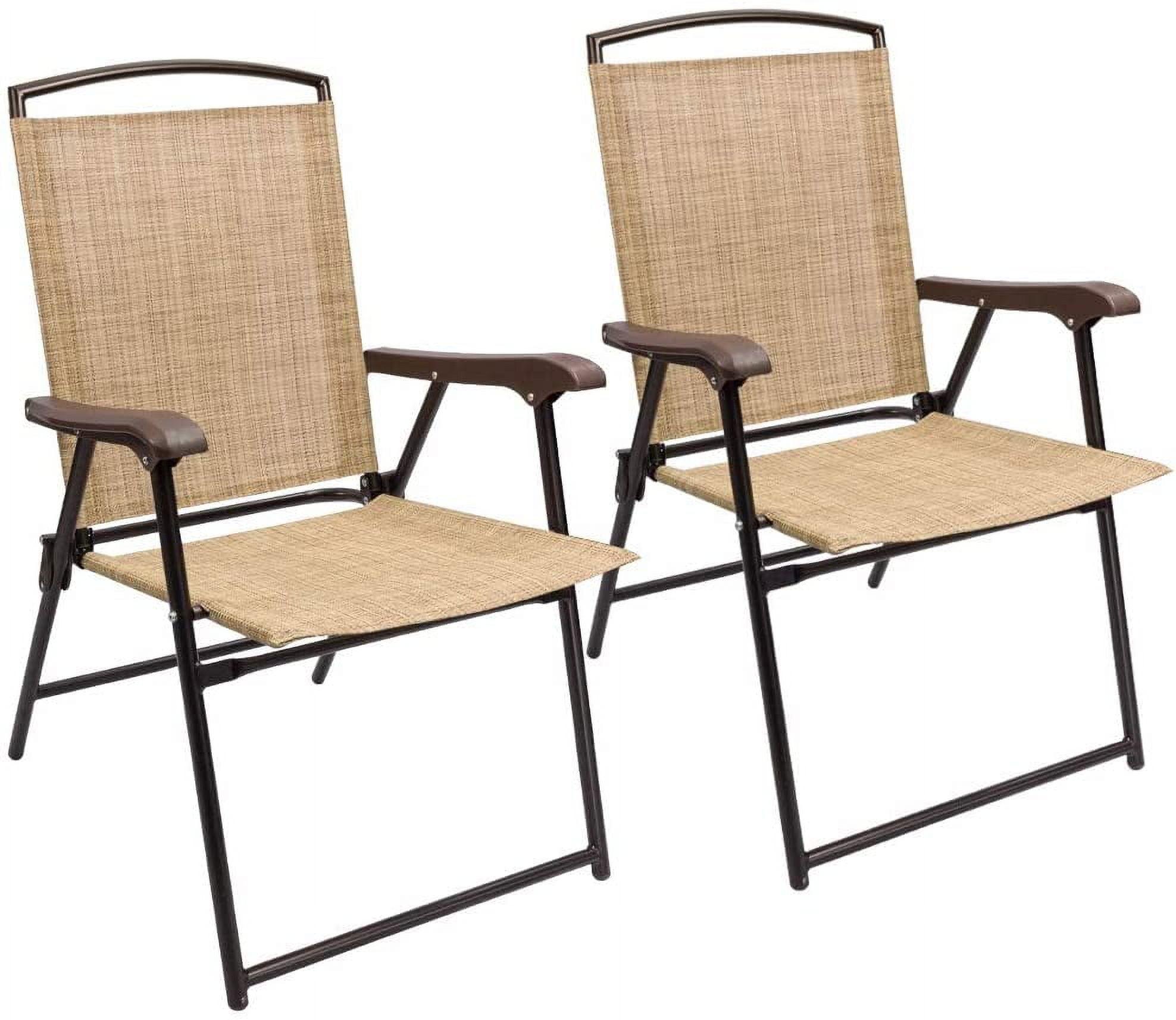 Beige Folding Outdoor Steel Frame Chairs, Set of 2