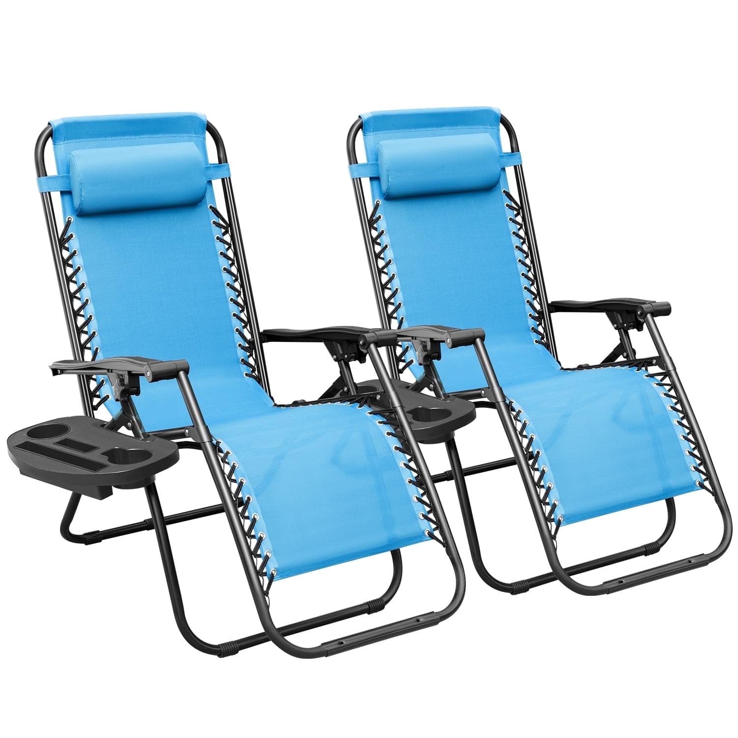 Best Choice Products Set of 2 Zero Gravity Lounge Chair Recliners for Patio, Pool w/ Cup Holder Tray - Light Blue