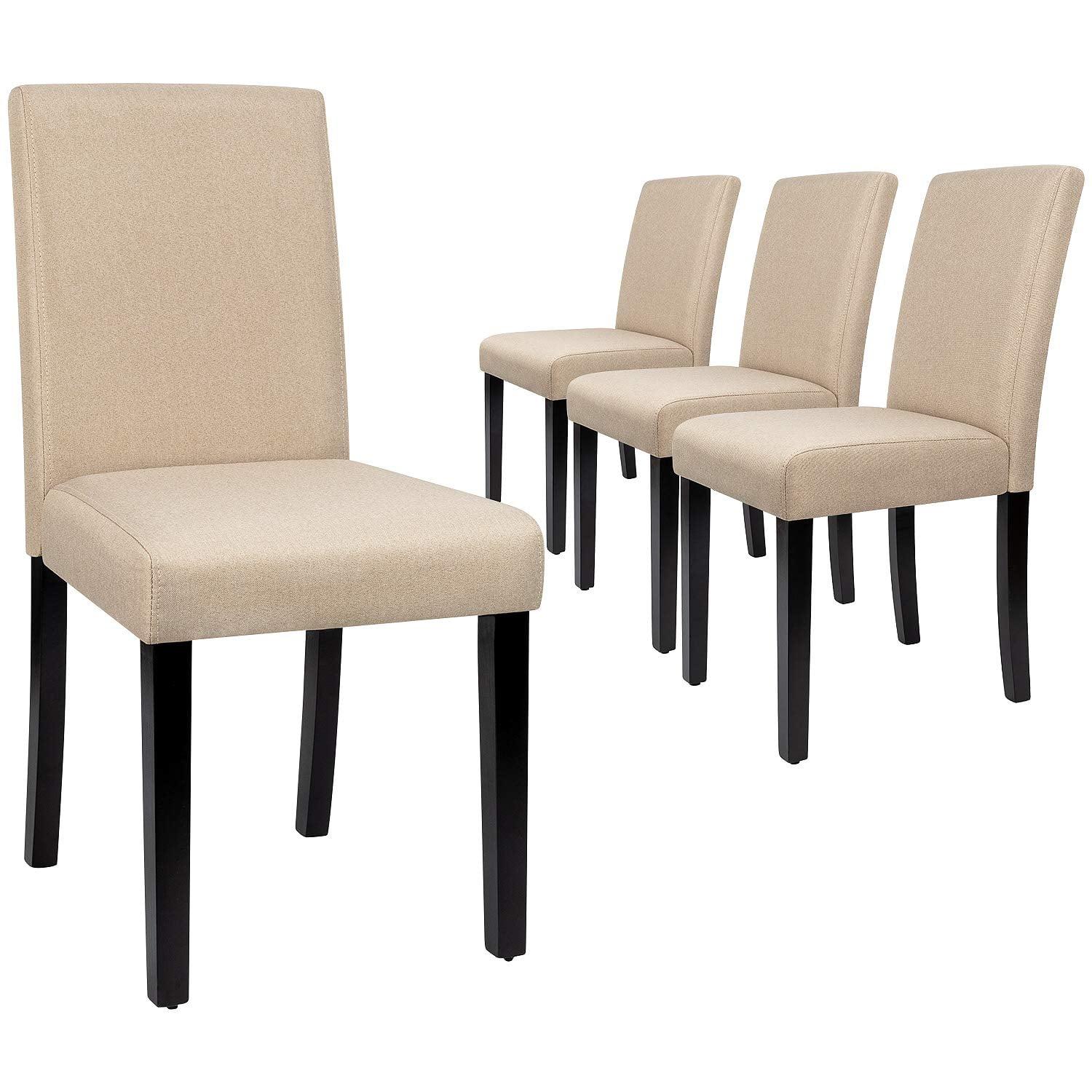 Beige Linen Upholstered Oak Parsons Dining Chairs, Set of 4