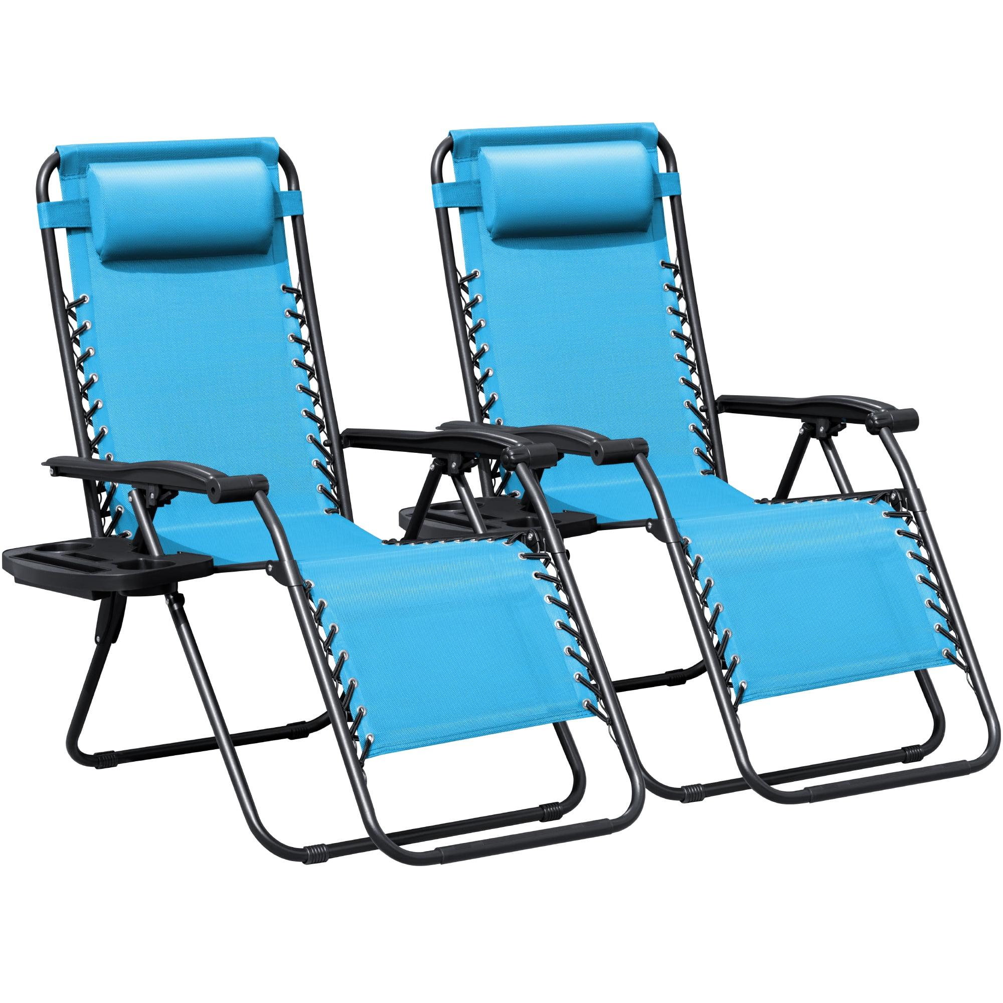 Best Choice Products Set of 2 Zero Gravity Lounge Chair Recliners for Patio, Pool w/ Cup Holder Tray - Light Blue