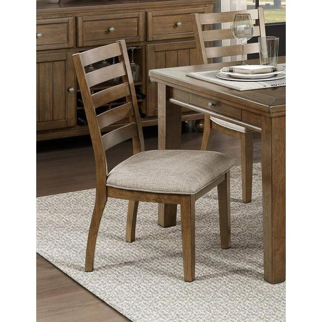 Ladder Back Cherry Finish Side Chairs Set of 2pc Fabric Upholstery Padded Seat Wooden Dining Furniture