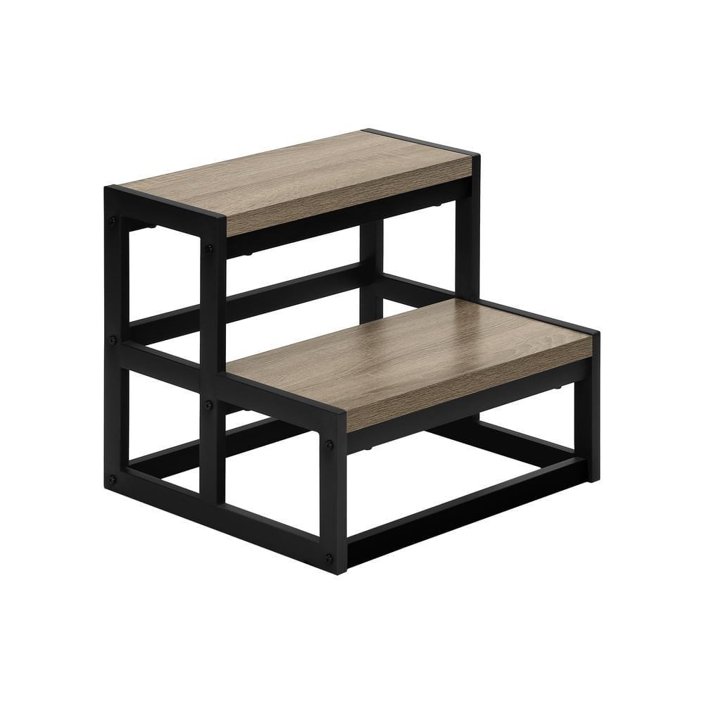 Monarch Specialties Ladder Step Stool Bedroom Kitchen Black Metal Dark Taupe Laminate Contemporary