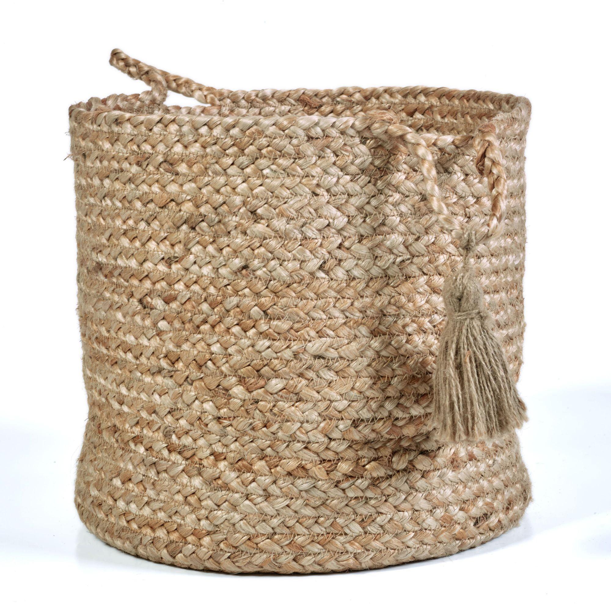 Handcrafted Jute Tassel Storage Basket 17" in Natural Brown