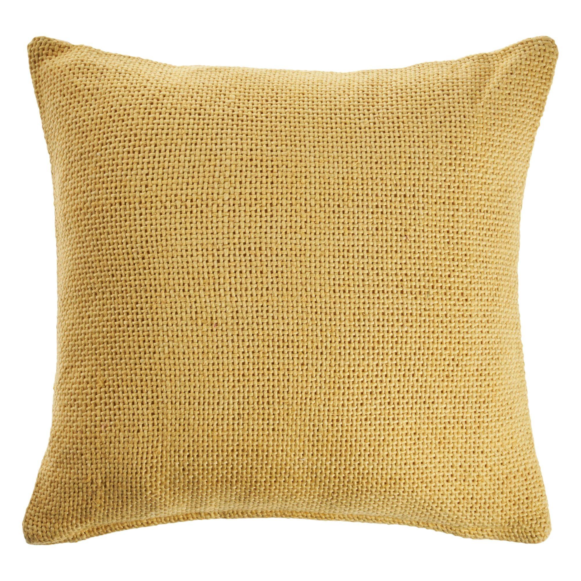 Cream Gold Woven Cotton Square Throw Pillow 18"