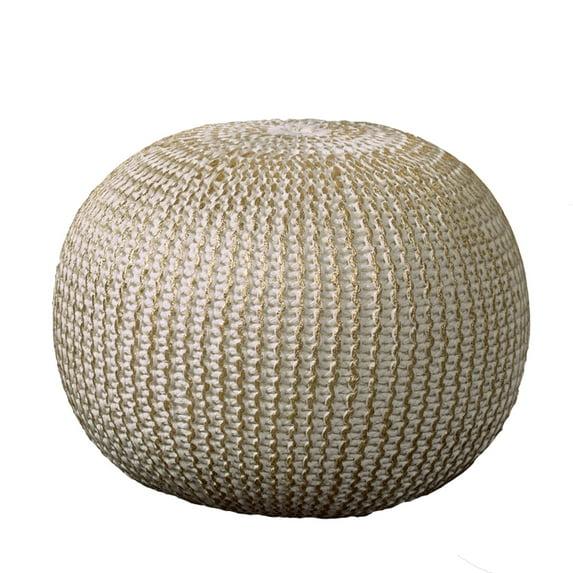 Ox Bay Caitlin Round Solid Print Hand Knitted Cotton Indoor Pouf, White