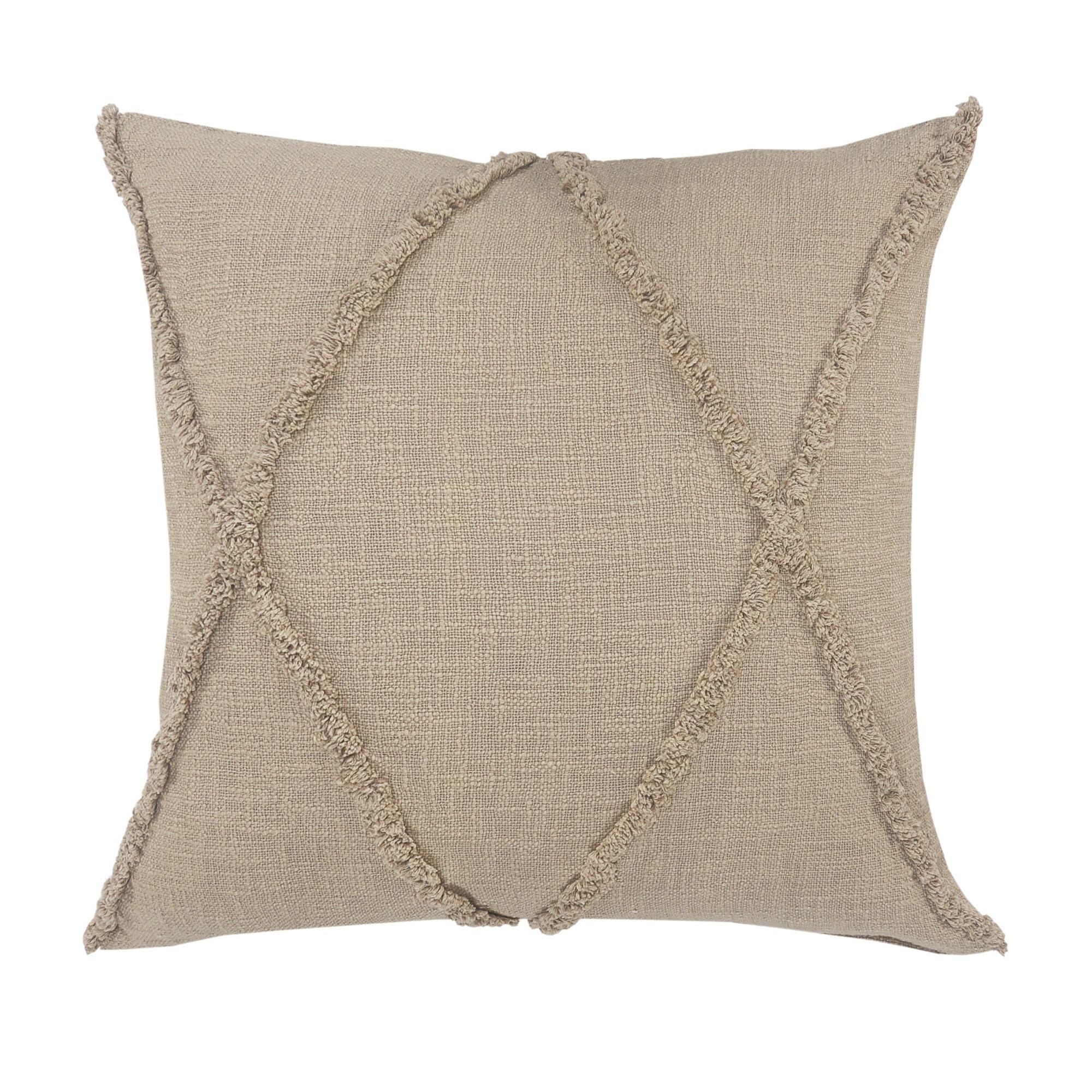 Taupe Hand Woven Diamond Tufted 20" Square Throw Pillow