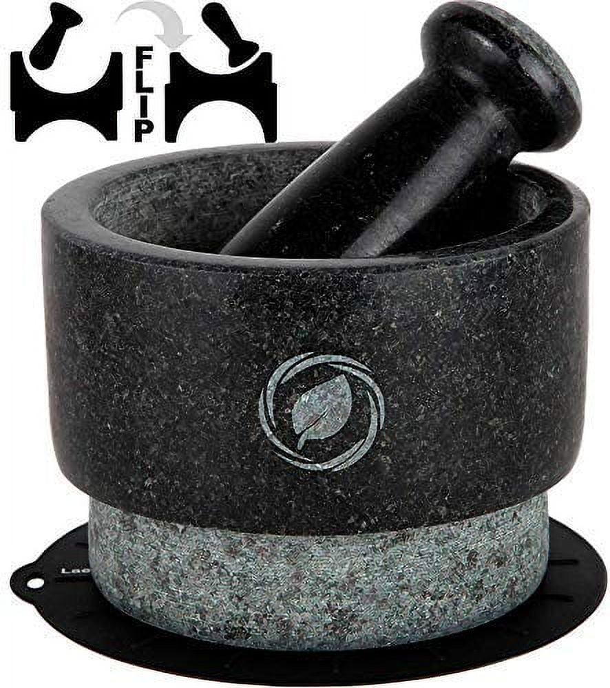 Mortar and Pestle Large Set - Laevo Black Granite Stone Spice Grinder, 2.1 Cup Capacity, 5.5 Inches - Reversible Molcajete Mexicano - Guacamole, Spices - Large Mortar and Pestles Set