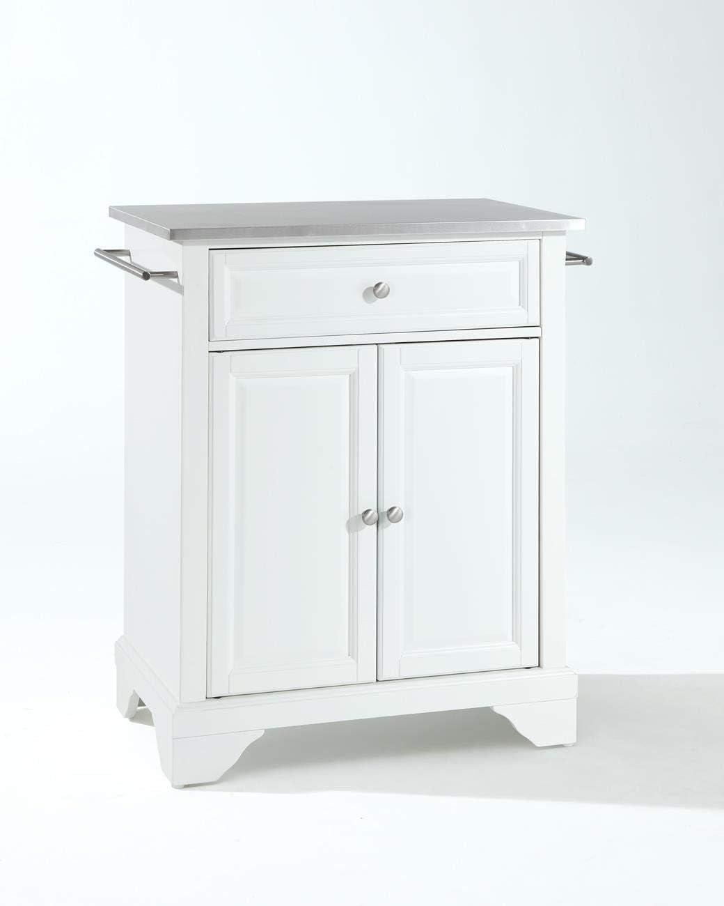 White Stainless Steel Top Portable Kitchen Island Cart