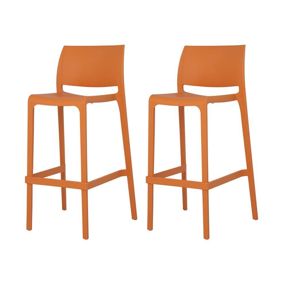 Sensilla Simple Orange Resin Stackable Bar Stool, Set of 2