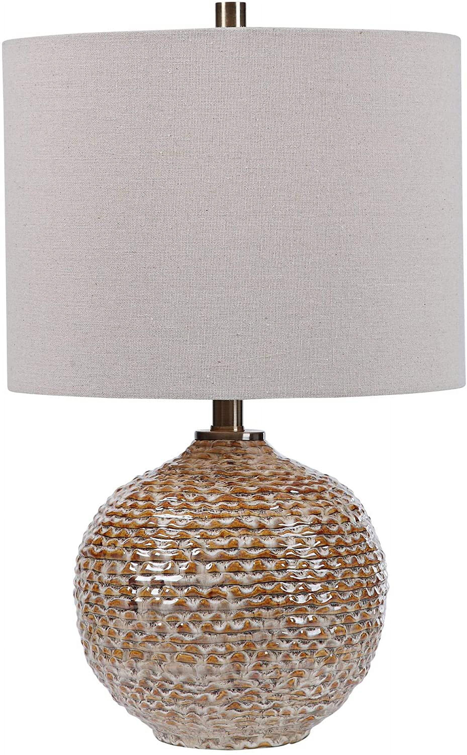 Rust Brown and Taupe Ceramic Accent Table Lamp with Beige Drum Shade