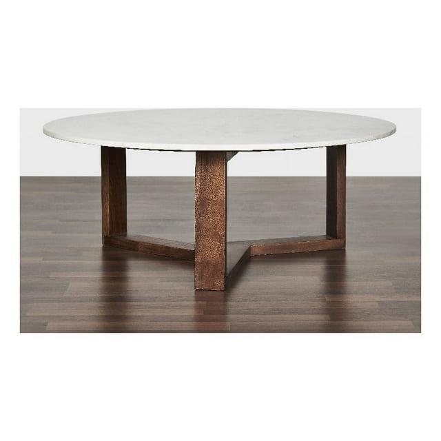 Laguna 36 Inch Round authentic marble and solid wood coffee table