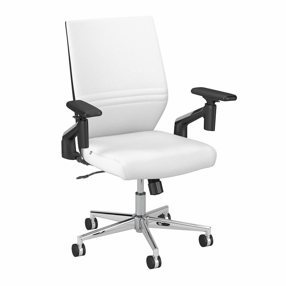 Contemporary White Leather Adjustable Task Chair with Swivel Arms