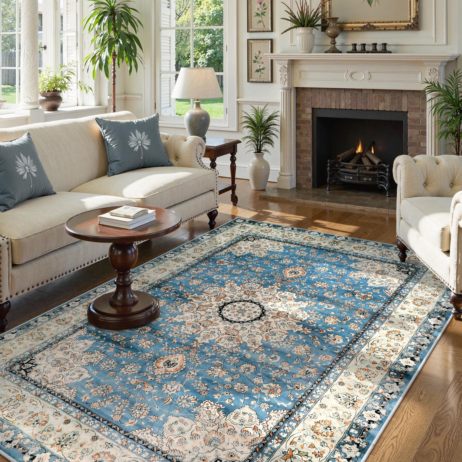Lahome Area Rugs for Living Room 6'x9' Washable Oriental Floral Medallion Rug Indoor Printed Carpet Non Slip Mat for Dining Bedroom Office Dorm Classroom, Blue