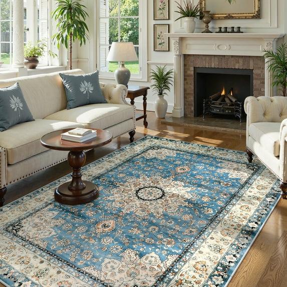Lahome Area Rugs for Living Room 6'x9' Washable Oriental Floral Medallion Rug Indoor Printed Carpet Non Slip Mat for Dining Bedroom Office Dorm Classroom, Blue