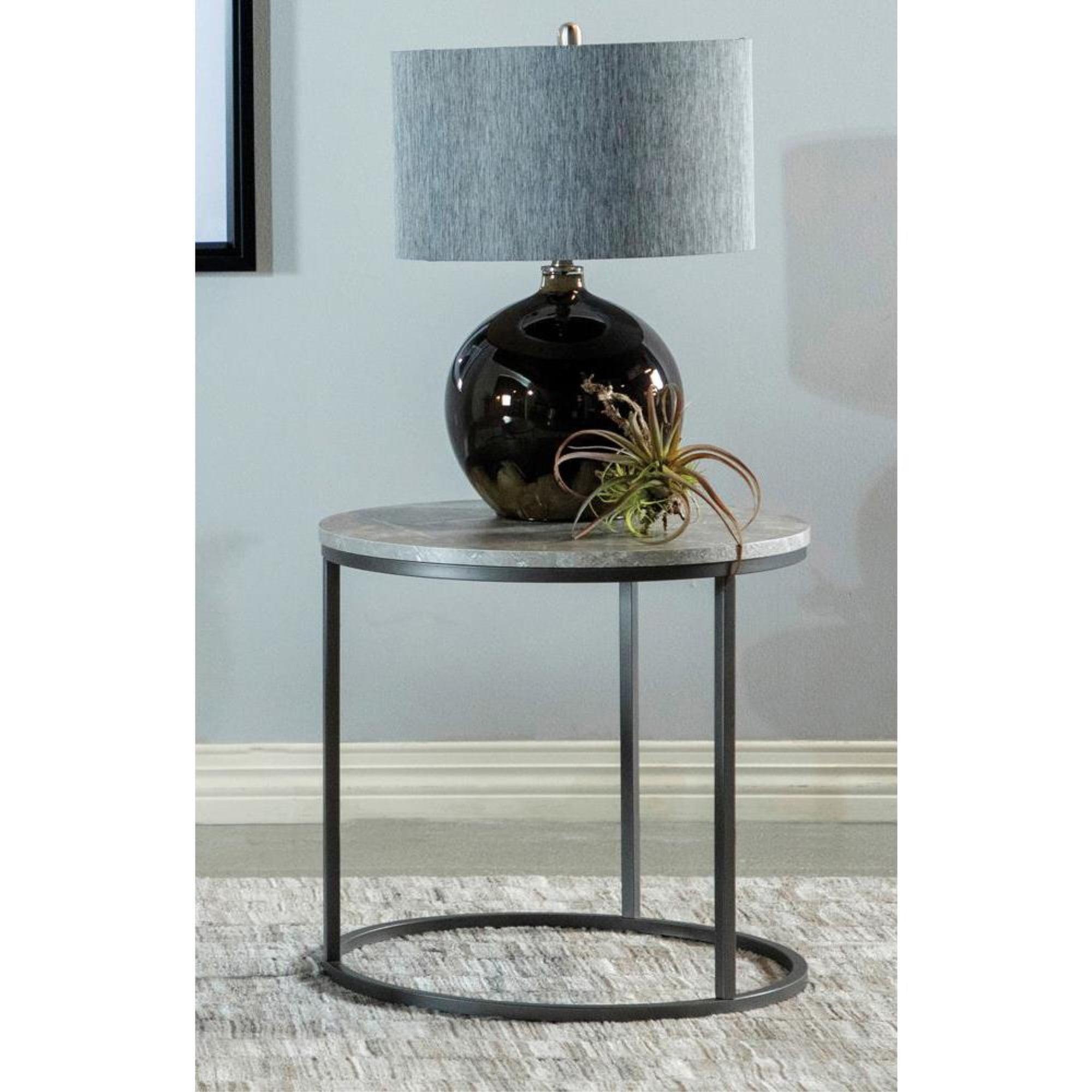 Contemporary Lainey 23" Round End Table with Faux Marble Top in Gray/Gunmetal