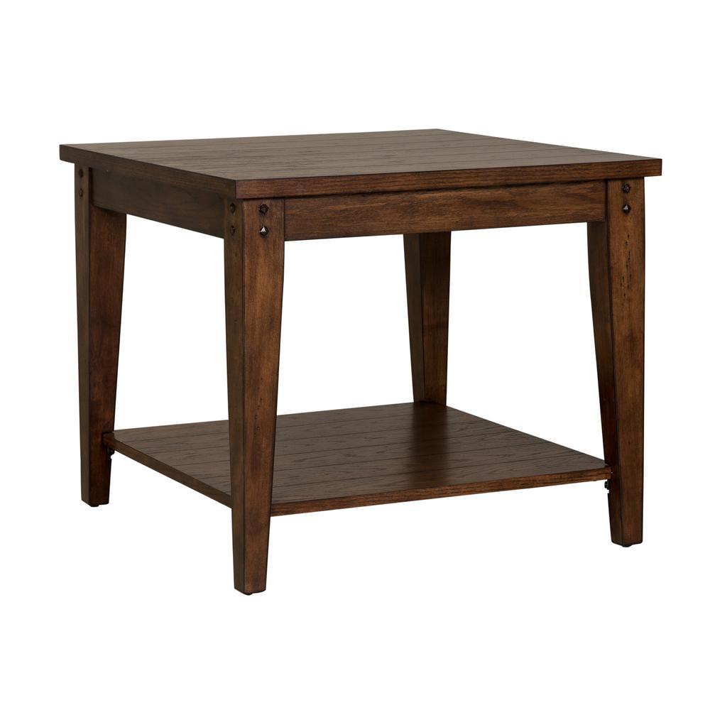 Rustic Brown Oak Rectangular Lamp Table with Storage