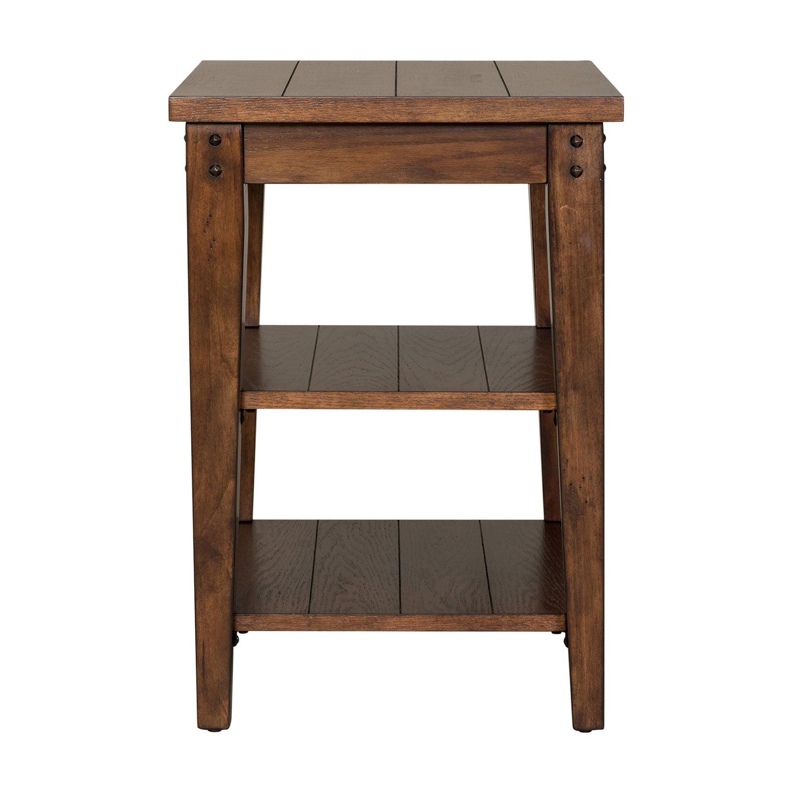 Rustic Brown Oak Three-Tier Rectangular Table with Storage