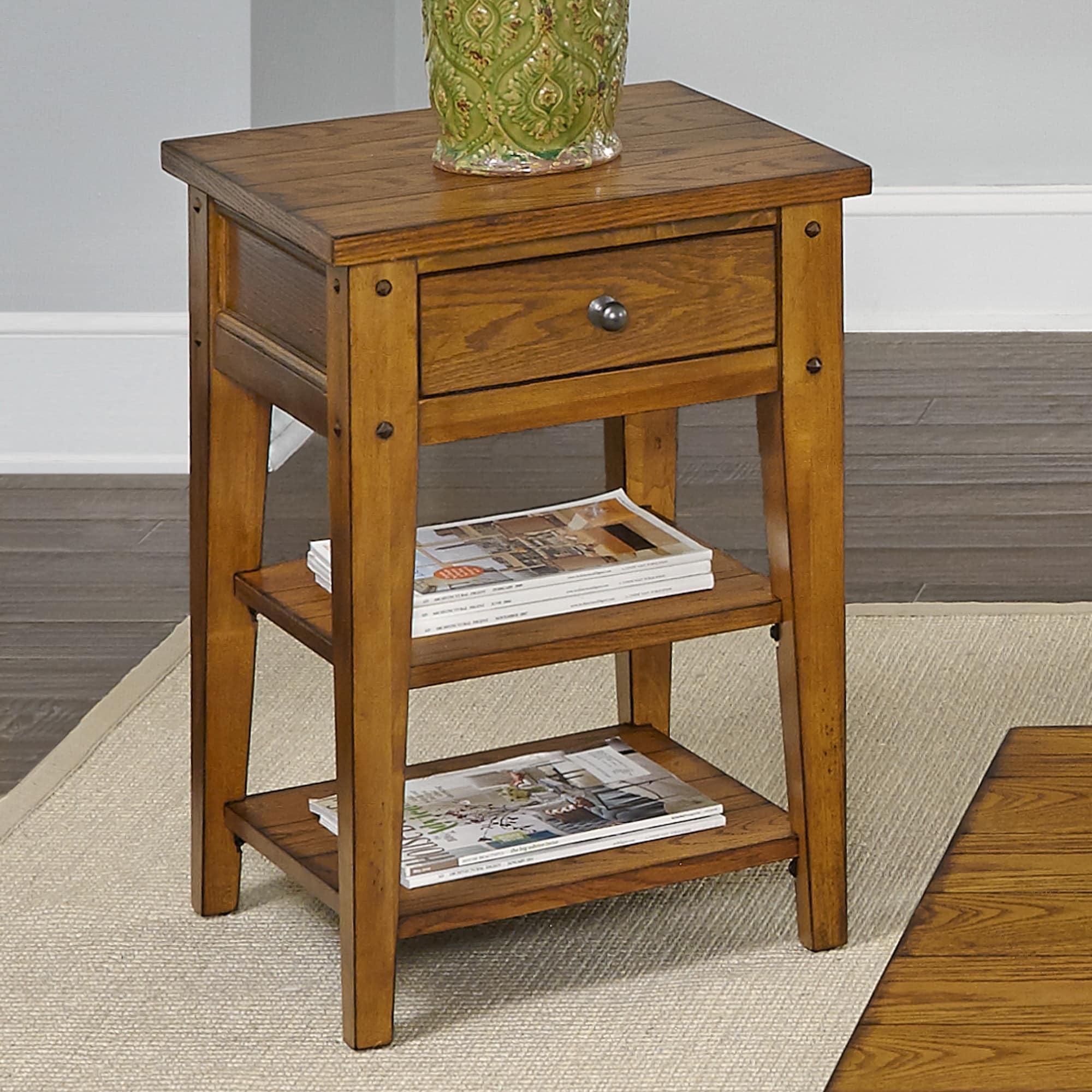 Rustic Golden Oak 18'' Square Chairside Table with Storage