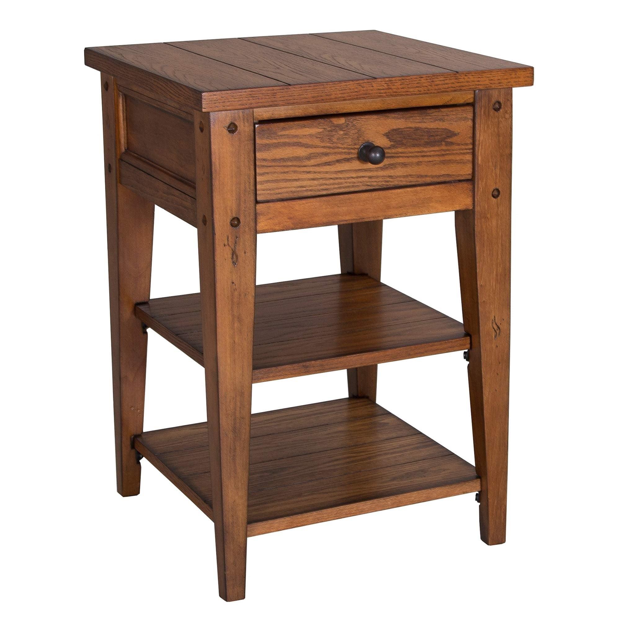 Rustic Golden Oak 18'' Square Chairside Table with Storage