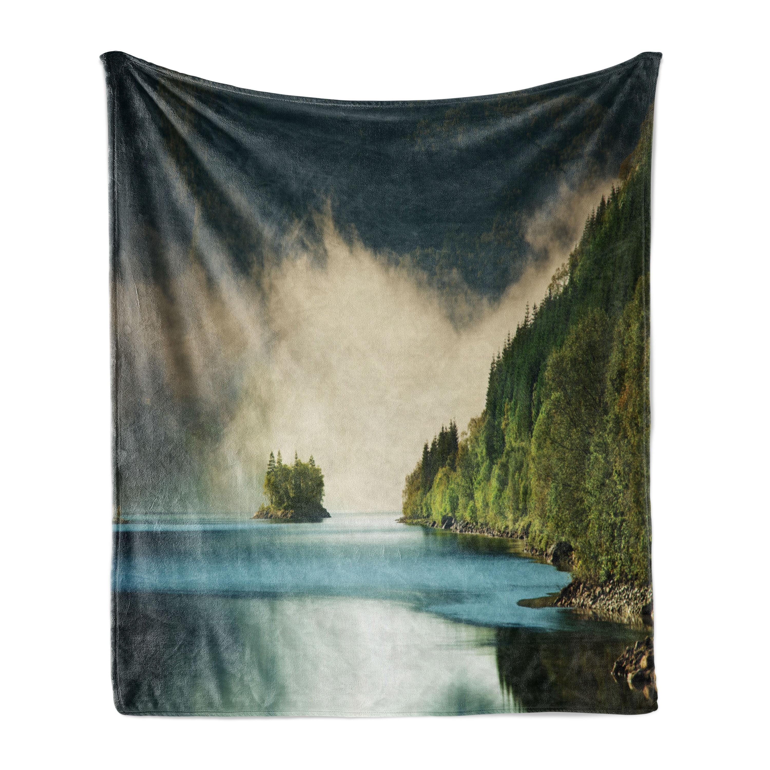 Green Blue Mountain Reflection Fleece Throw Blanket 50" x 60"