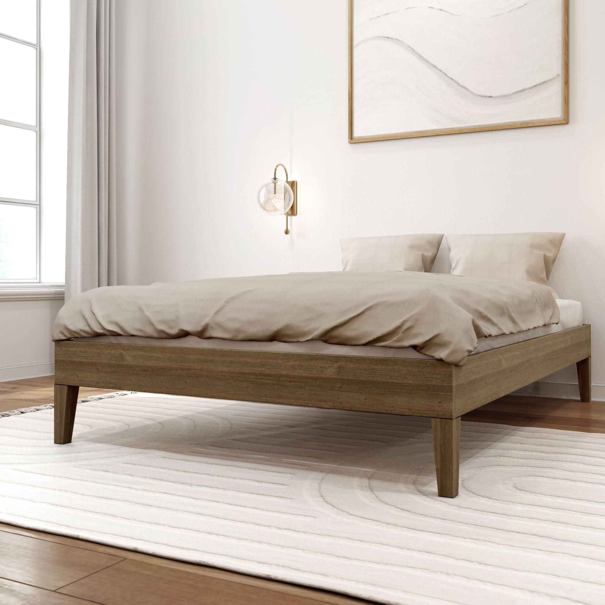 Lakehouse Full Size Bed Frame, Solid Wood Platform Bed, No Box Spring Needed, Matte Walnut