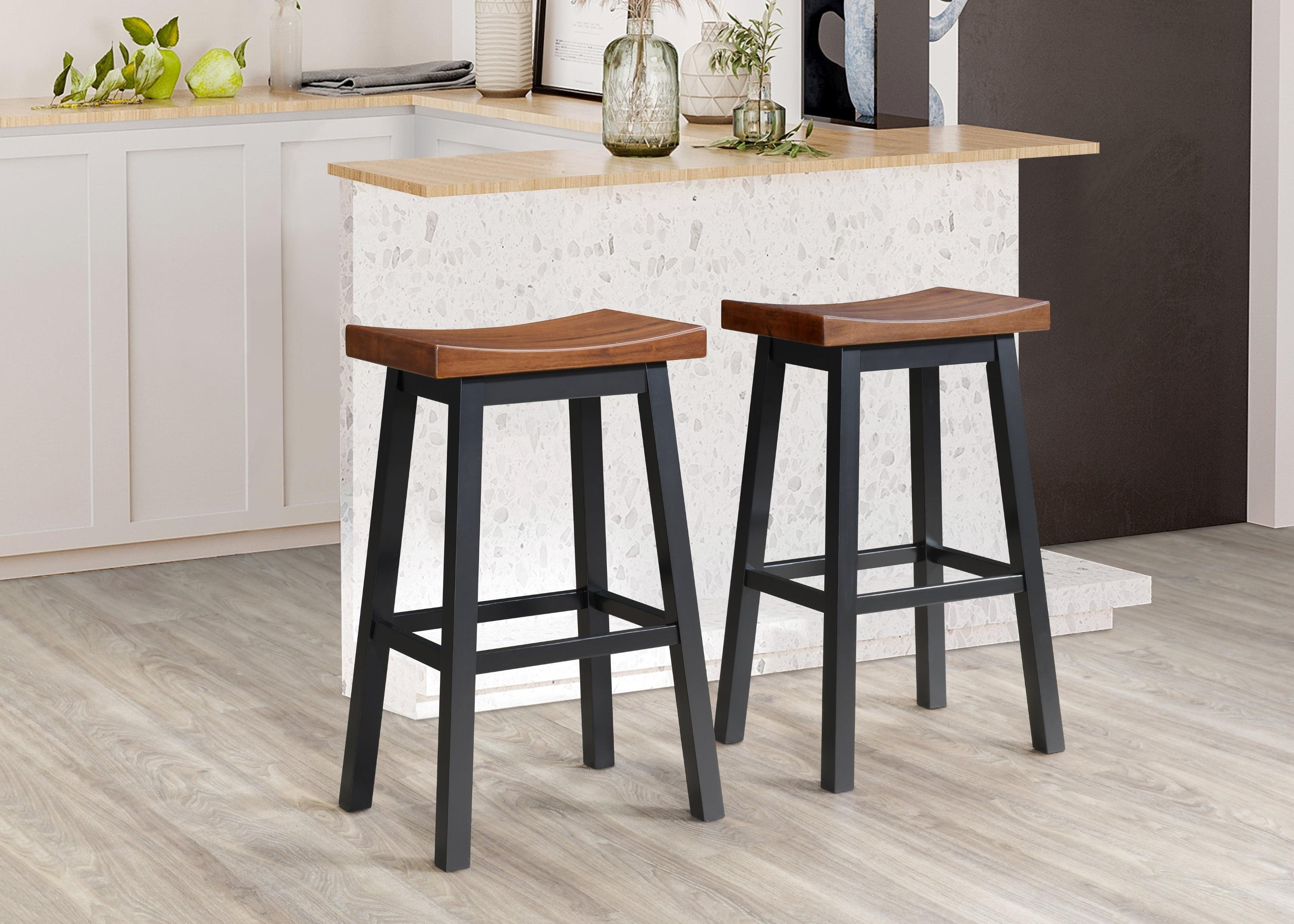 Modern Farmhouse 24" Solid Wood Saddle Barstool in Walnut and Black