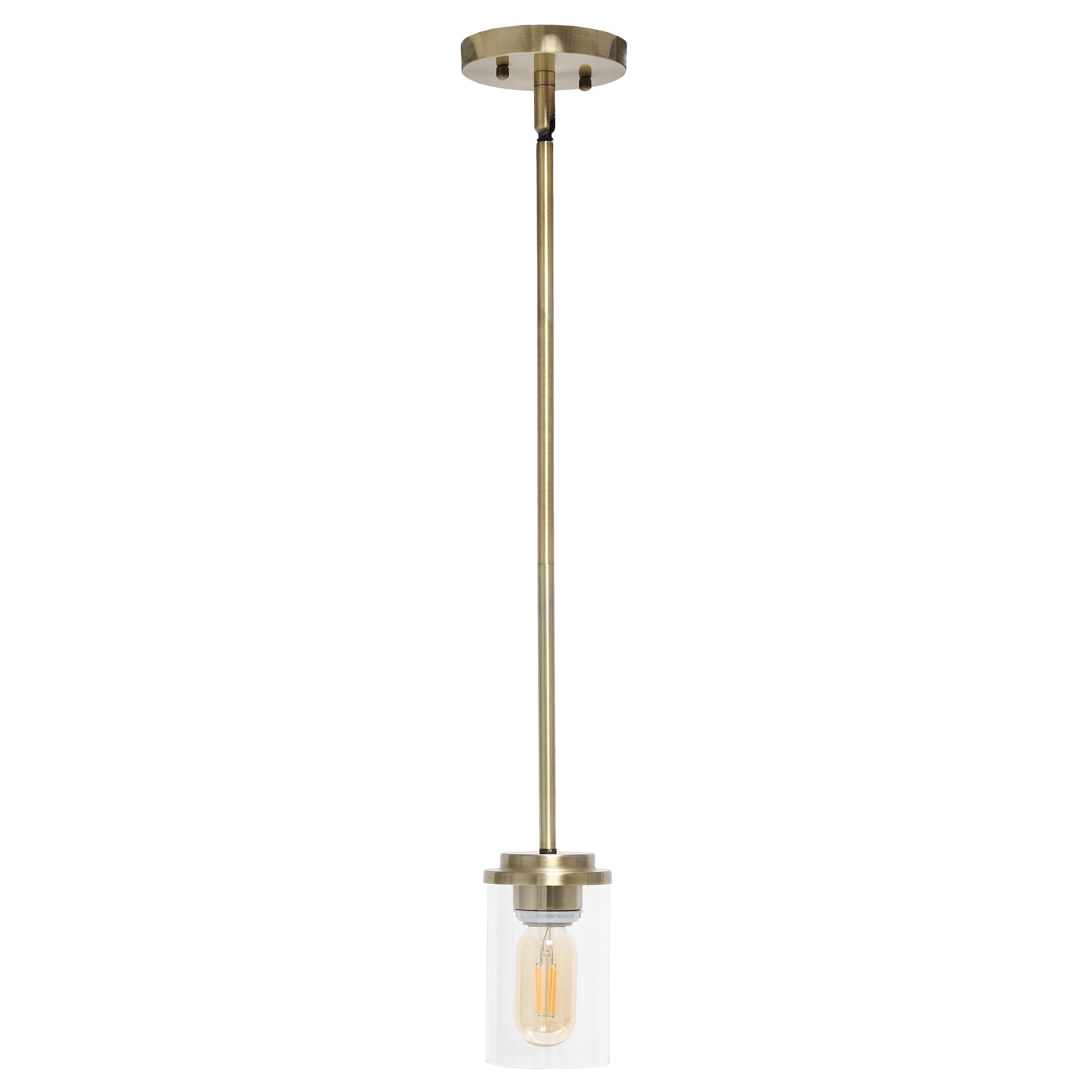 1-Light 5.75" Minimalist Industrial Farmhouse Hanging Clear Cylinder Glass Pendant - Lalia Home