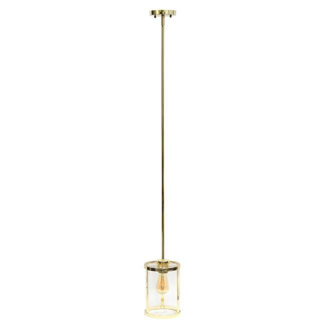 1-Light 9.25" Modern Farmhouse Adjustable Hanging Cylindrical Clear Glass Pendant Fixture with Metal Accent - Lalia Home