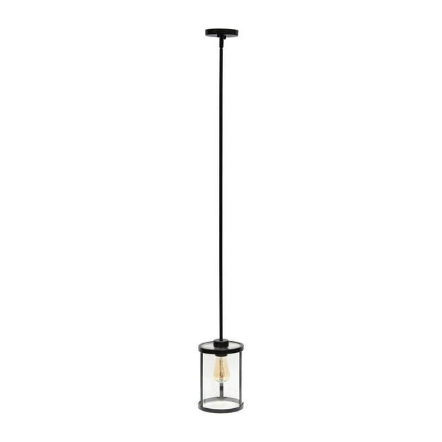 1-Light 9.25" Modern Farmhouse Adjustable Hanging Cylindrical Clear Glass Pendant Fixture with Metal Accent Black - Lalia Home: Industrial Style